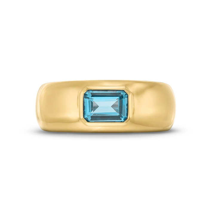 Blue Topaz Bezel Ring In Solid 14K Yellow Gold