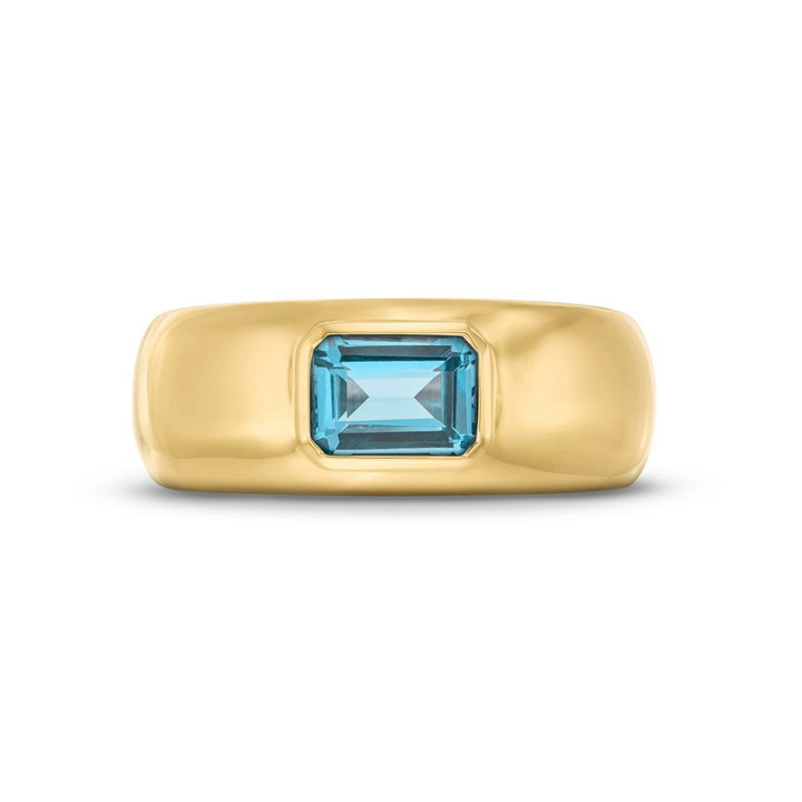 Blue Topaz Bezel Ring In Solid 14K Yellow Gold
