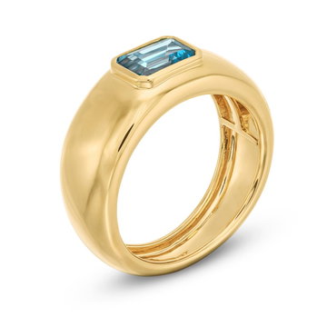 Blue Topaz Bezel Ring In Solid 14K Yellow Gold