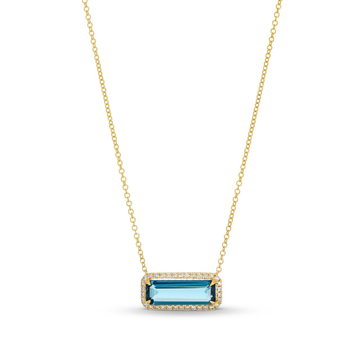 London Blue Topaz Diamond Necklace In Solid 14K Yellow Gold