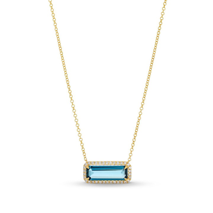 London Blue Topaz Diamond Necklace In Solid 14K Yellow Gold