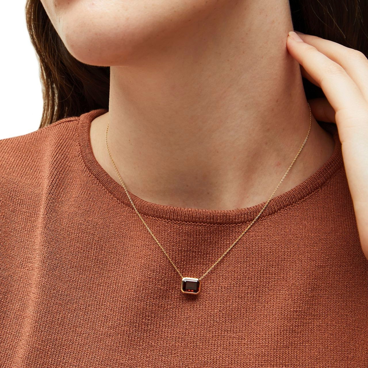 Red Garnet Bezel Pendant Necklace 1