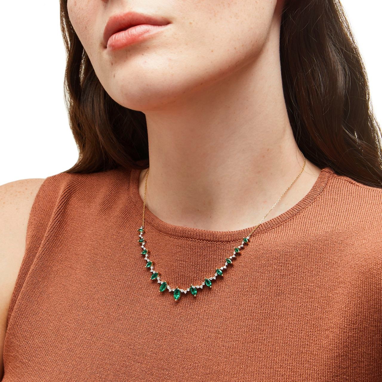Marquise Green Emerald Diamond Necklace 1