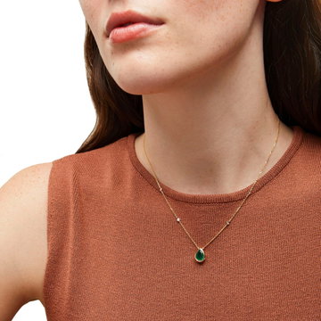 Pear Shape Green Emerald Necklace In Yellow Gold 14K