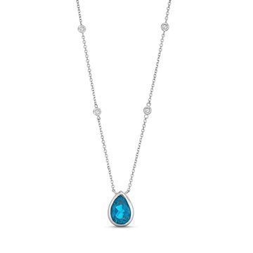Pear Shape Blue Topaz Necklace In White Gold 14K