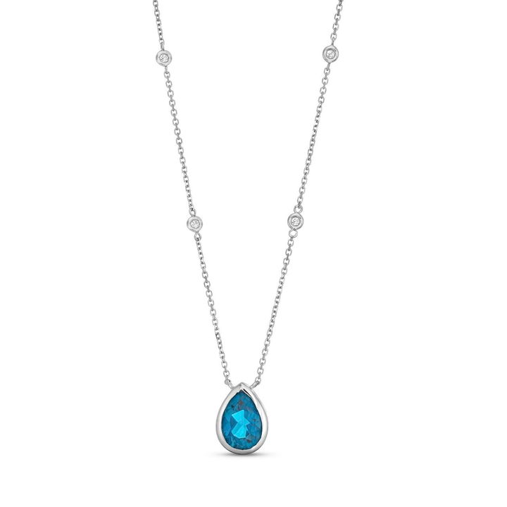 Pear Shape Blue Topaz Necklace In White Gold 14K