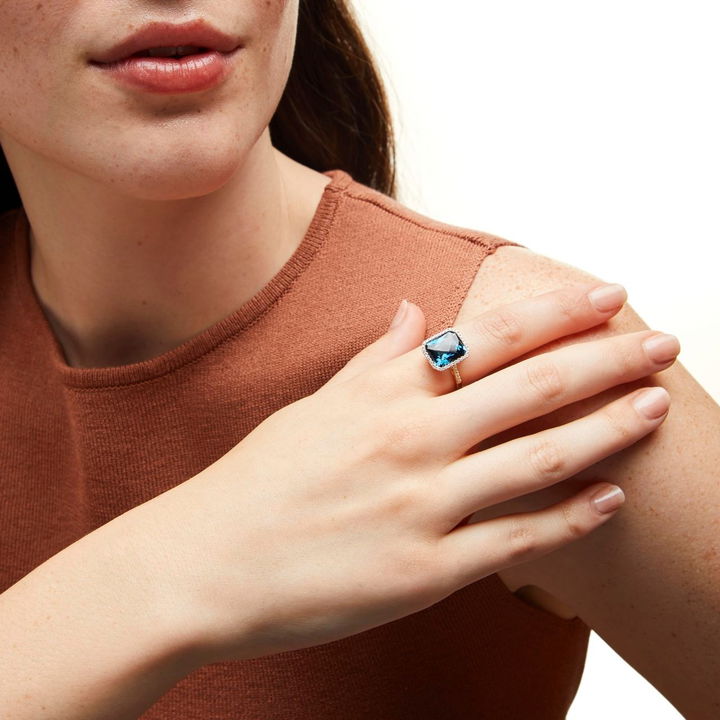 London Blue Topaz Diamond Halo Ring