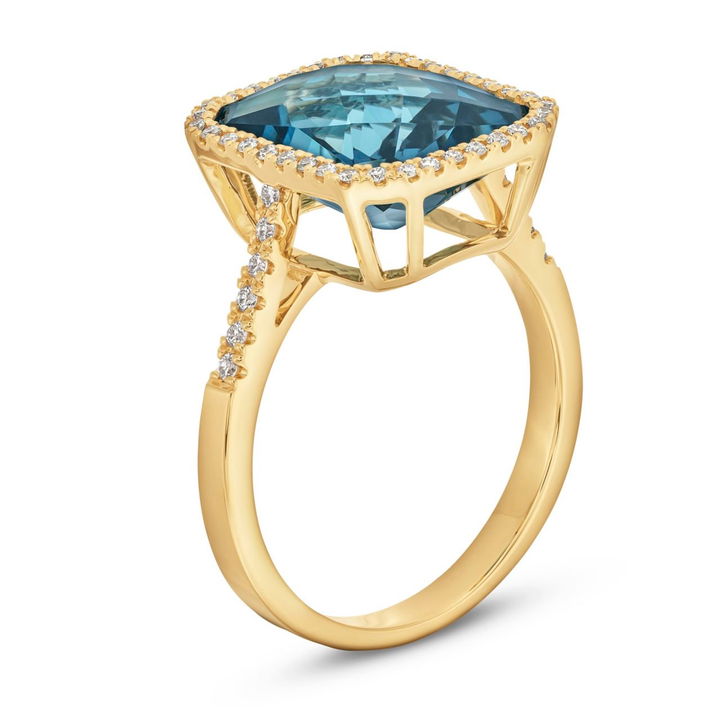 London Blue Topaz Diamond Halo Ring