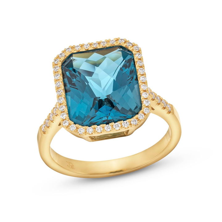 London Blue Topaz Diamond Halo Ring
