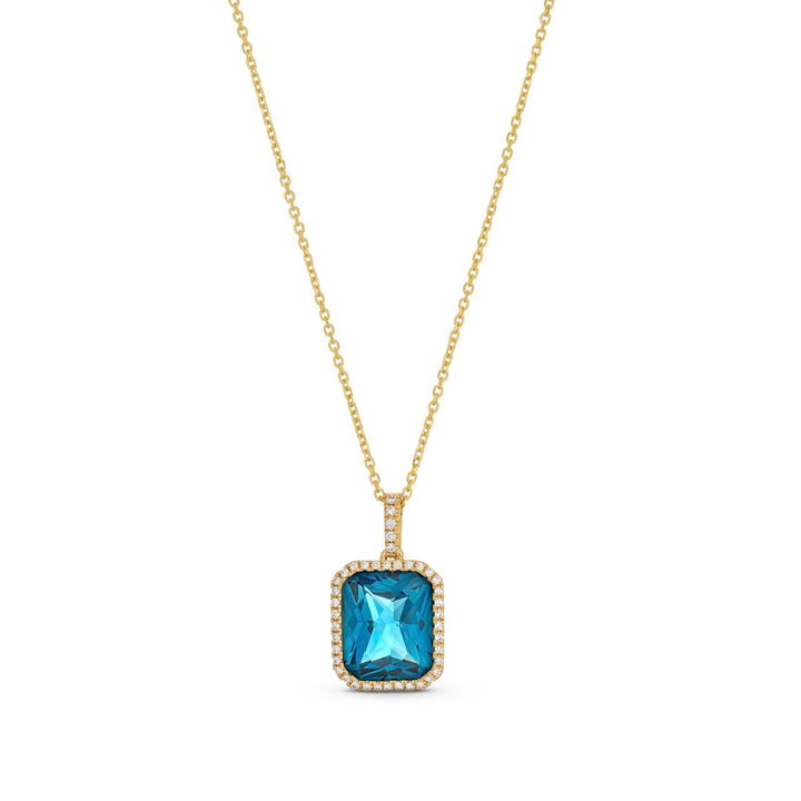 London Blue Topaz Diamond Halo Necklace