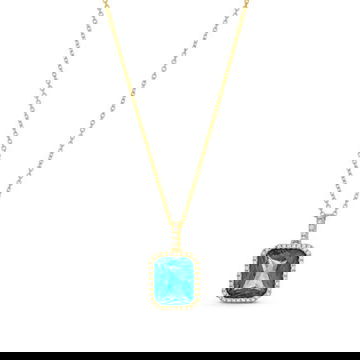 London Blue Topaz Diamond Halo Necklace
