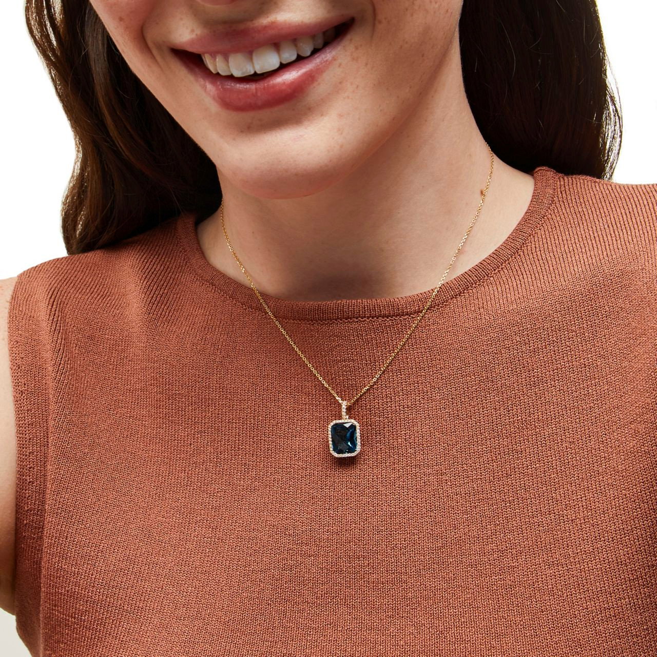 London Blue Topaz Diamond Halo Necklace 1
