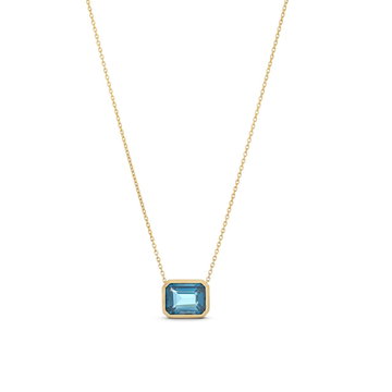 London Blue Topaz Bezel Pendant Necklace In Solid 14K Yellow Gold