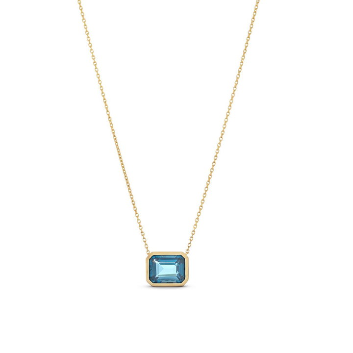 London Blue Topaz Bezel Pendant Necklace In Solid 14K Yellow Gold
