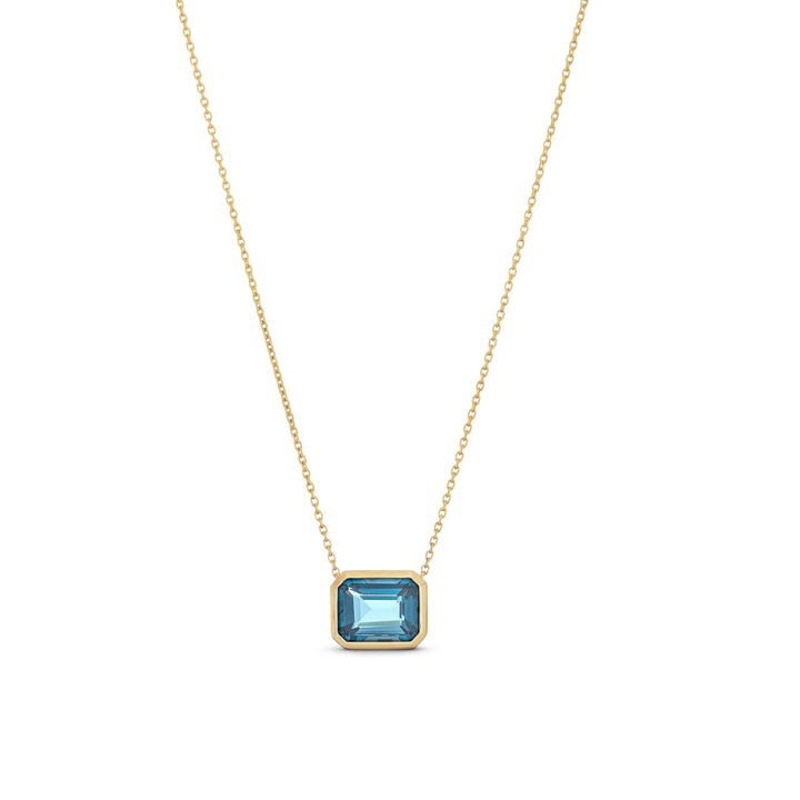 London Blue Topaz Bezel Pendant Necklace In Yellow Gold 14K