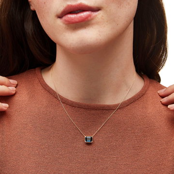 London Blue Topaz Bezel Pendant Necklace In Solid 14K Yellow Gold