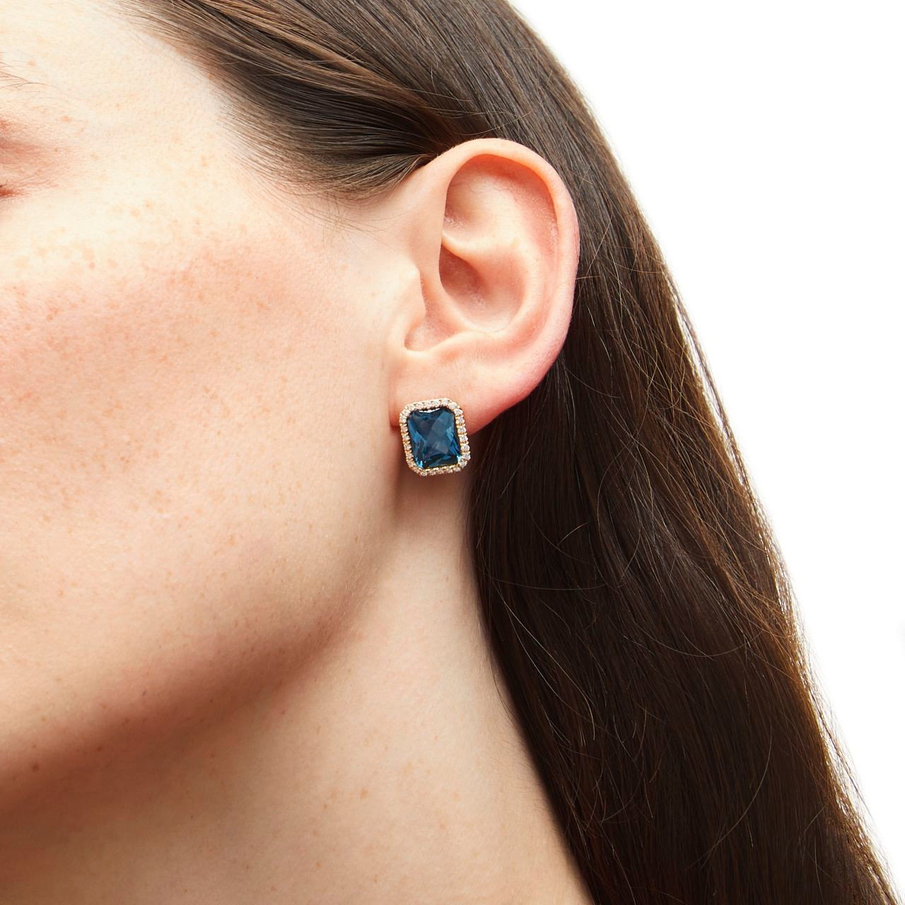 London Blue Topaz Diamond Halo Stud Earrings 1