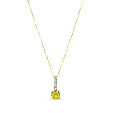 Peridot Pendant Diamond Necklace In Yellow Gold 14K