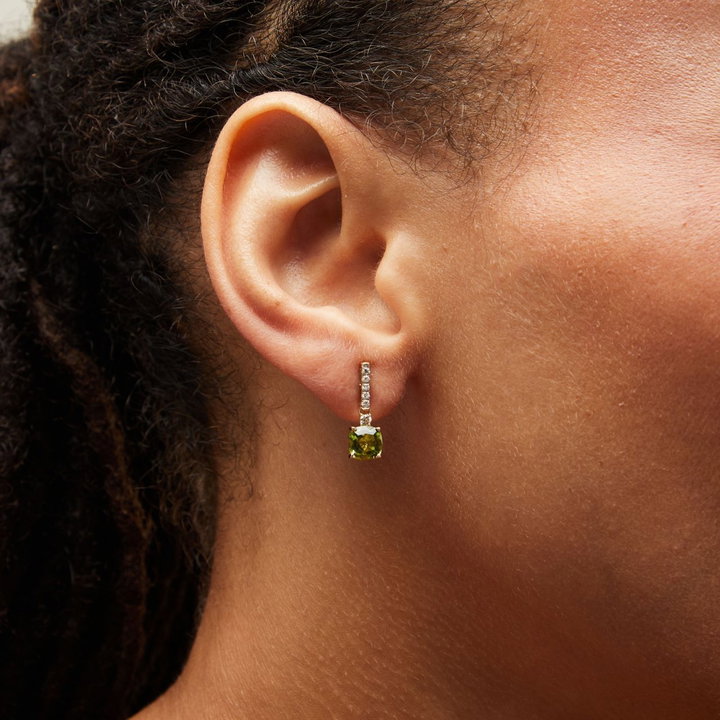 Peridot Diamond Earrings In Yellow Gold 14K