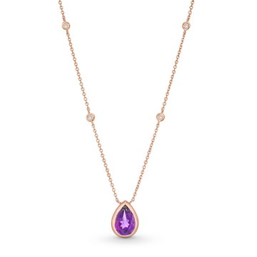 Pear Shape Amethyst Necklace In Rose Gold 14K