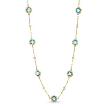 Blue Topaz Bezel Station Necklace In Yellow Gold 14K