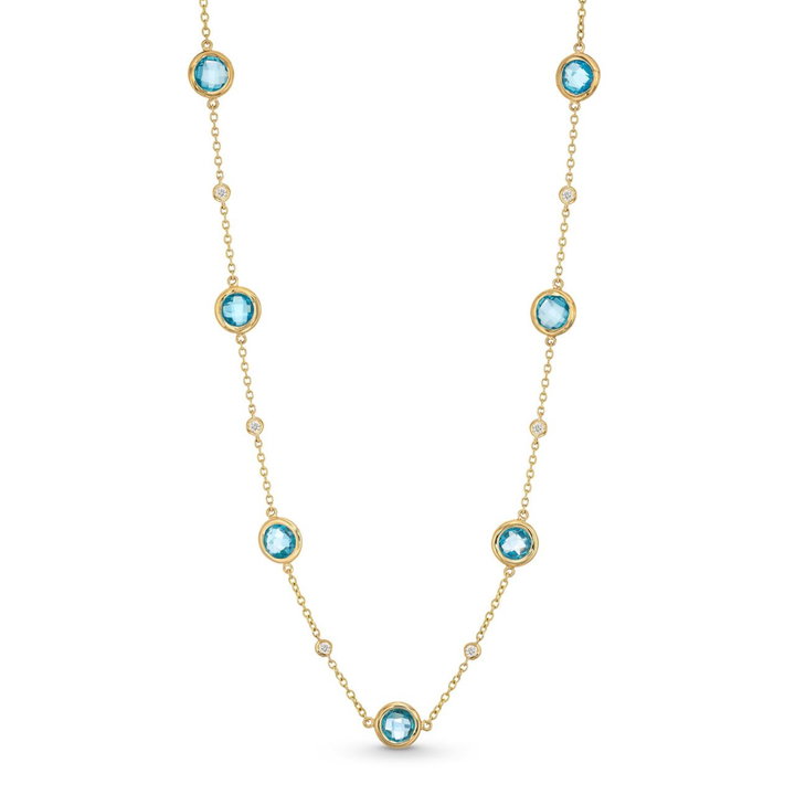 Blue Topaz Bezel Station Necklace In Yellow Gold 14K