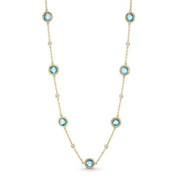 Blue Topaz Bezel Station Necklace In Yellow Gold 14K