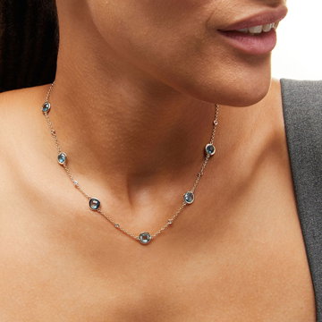Blue Topaz Bezel Station Necklace In Yellow Gold 14K