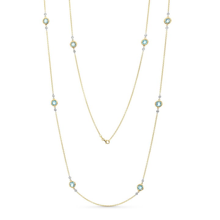 Long Blue Topaz Bezel Station Necklace