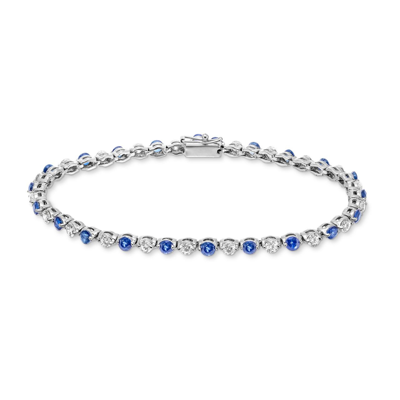 Alternating Round Blue Sapphire & Diamond Bracelet