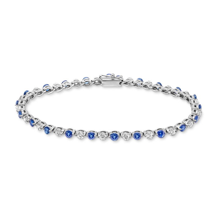 Alternating Round Blue Sapphire & Diamond Bracelet