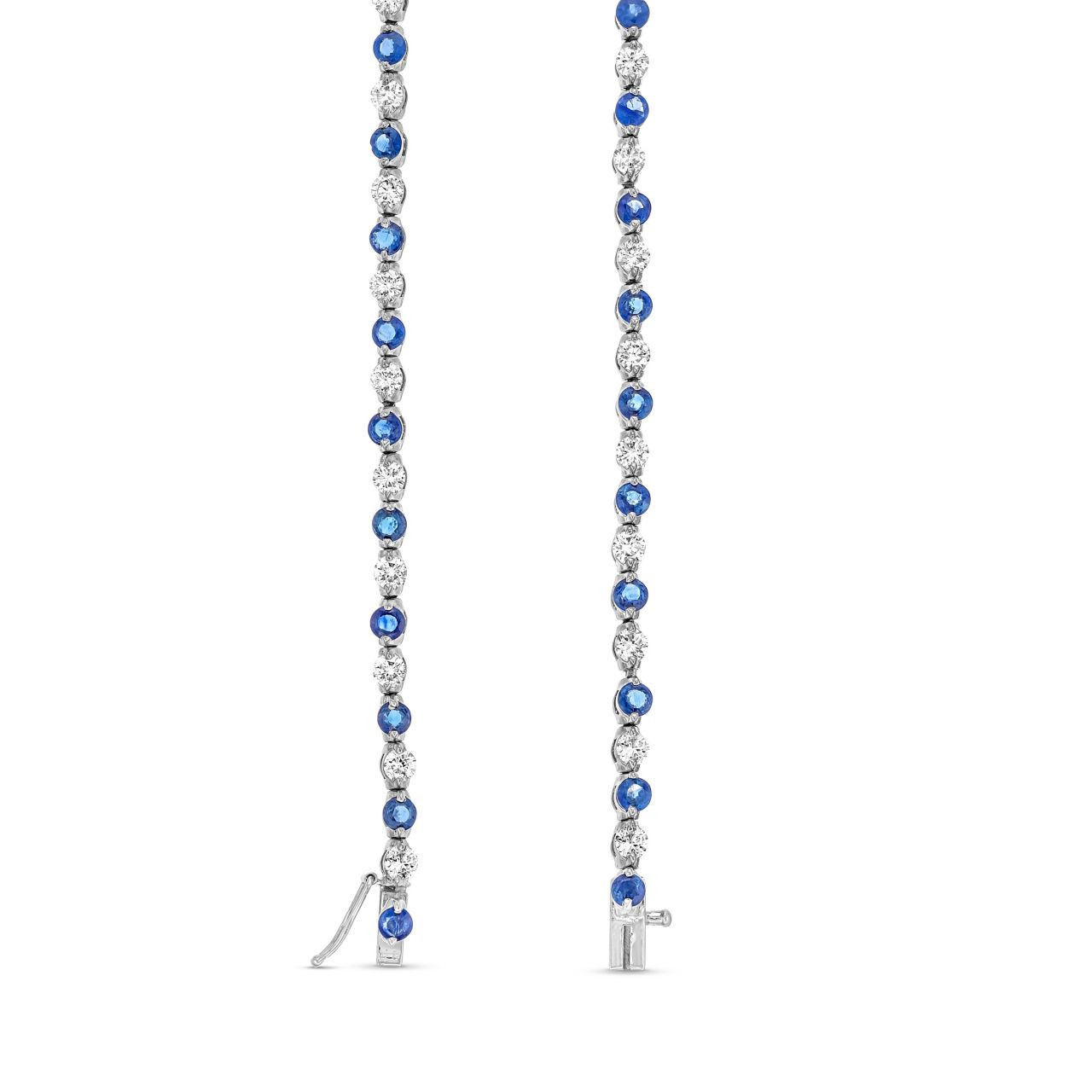 Alternating Round Blue Sapphire & Diamond Bracelet