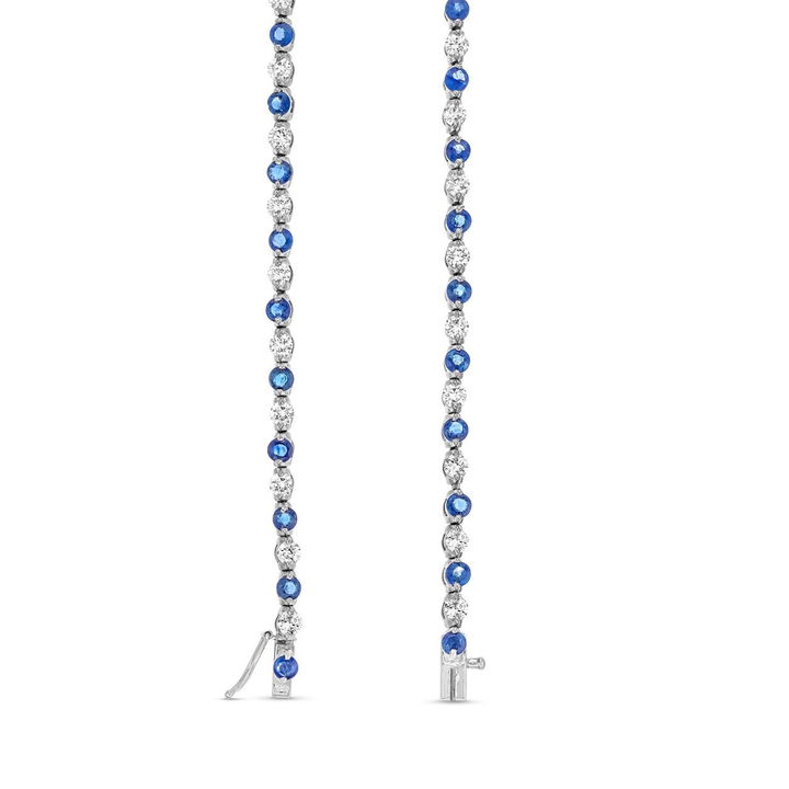 Alternating Round Blue Sapphire & Diamond Bracelet