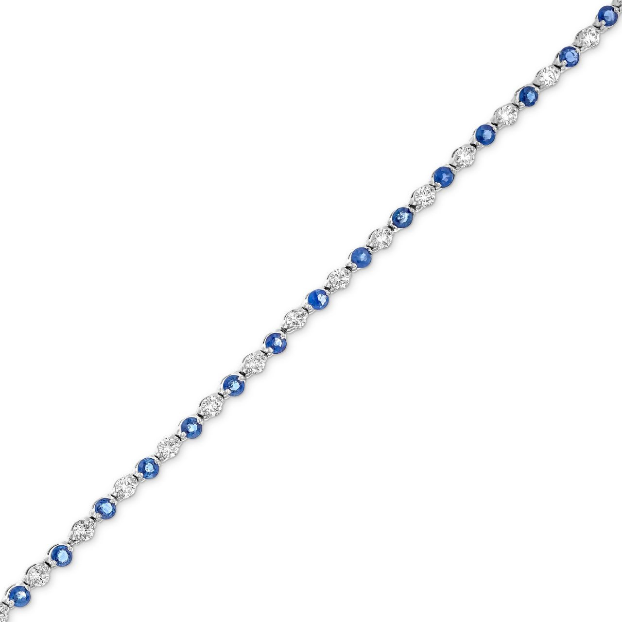 Alternating Round Blue Sapphire & Diamond Bracelet