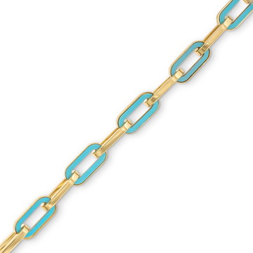 Turquoise Enamel Paperclip Chain Bracelet In Yellow Gold 14K
