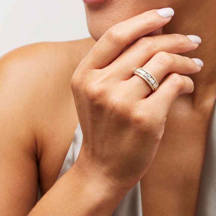 Emerald Cut Pave Diamond Wedding Band