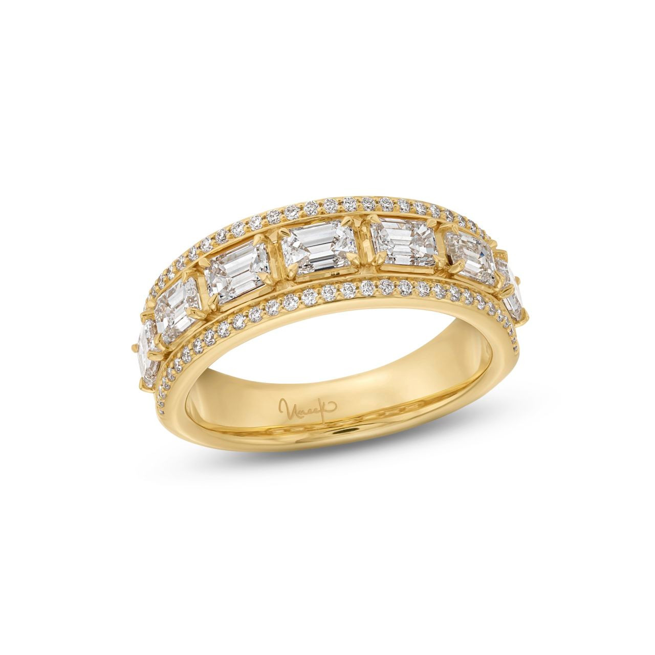 Emerald Cut Pave Diamond Wedding Band 1