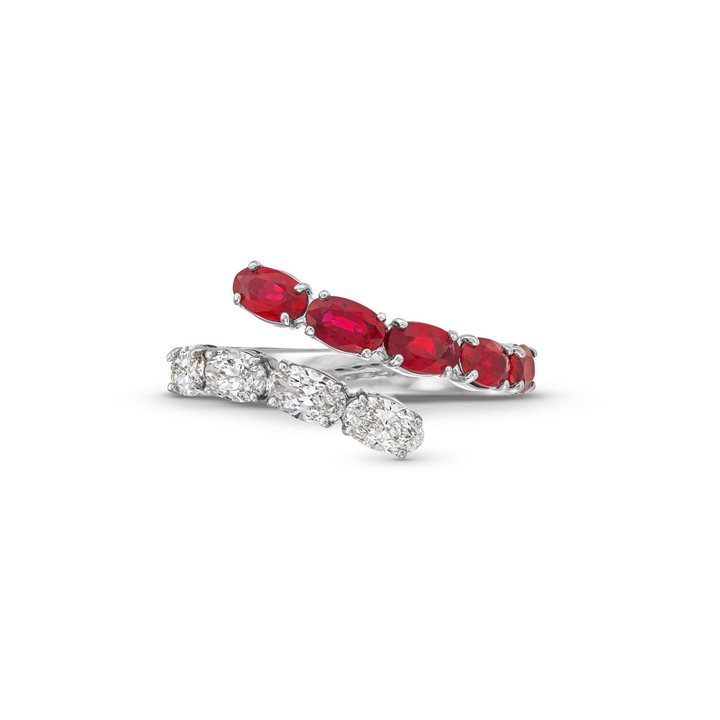 Ruby and Diamond Open Wrap Ring In Solid 18K White Gold
