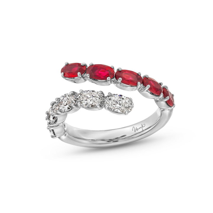 Ruby and Diamond Open Wrap Ring In Solid 18K White Gold