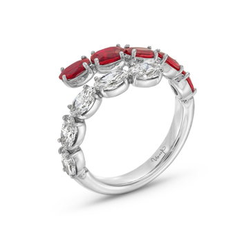 Ruby and Diamond Open Wrap Ring In Solid 18K White Gold