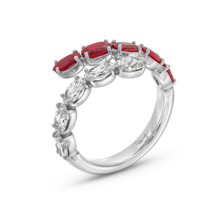 Ruby and Diamond Open Wrap Ring In Solid 18K White Gold