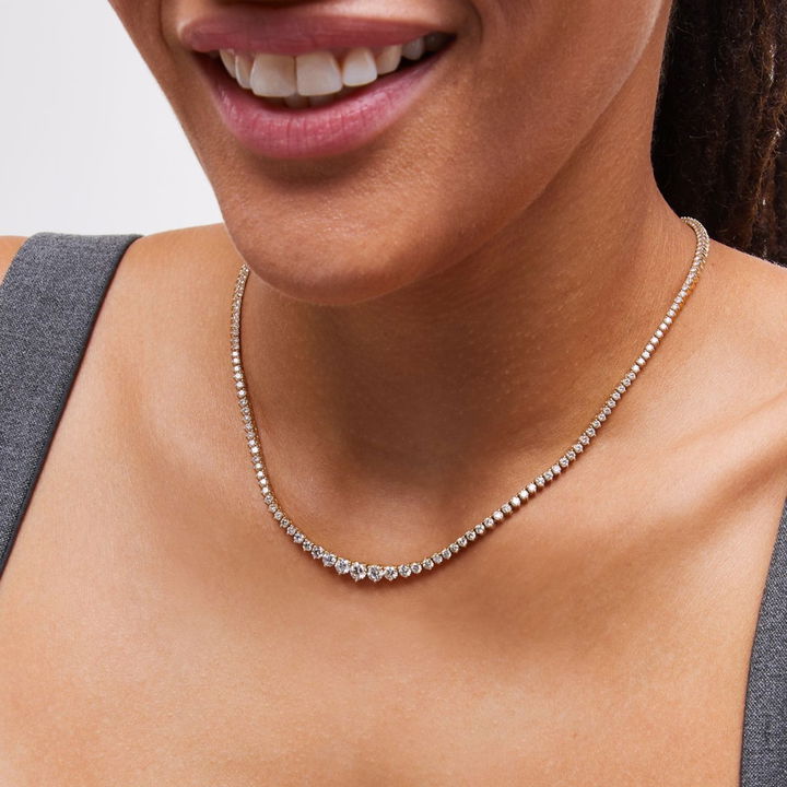 Yellow Gold 14K Yellow Gold Graduated Round Diamond Riviera Necklace