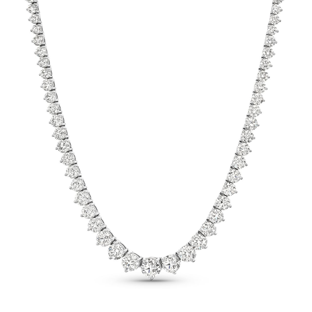 White Gold Graduated Round Diamond Riviera Necklace 0