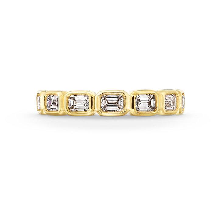Emerald Cut Diamond Bezel Wedding Band In Solid 14K Yellow Gold