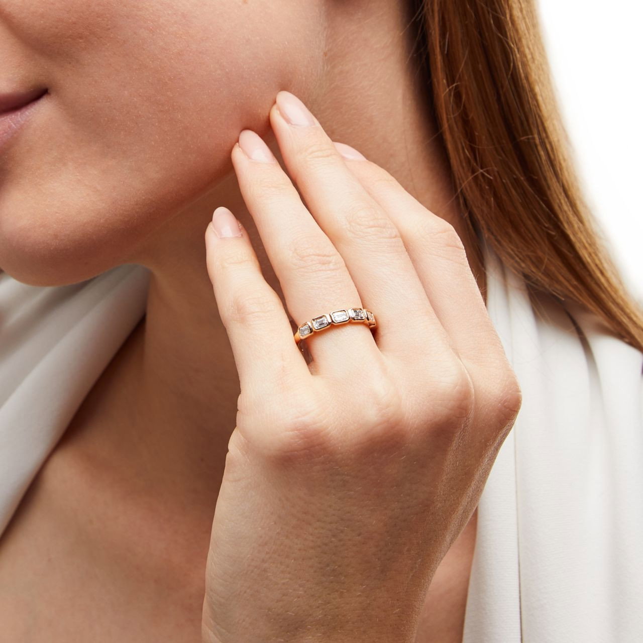 Emerald Cut Diamond Bezel Wedding Band 3