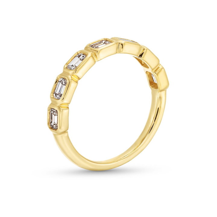 Emerald Cut Diamond Bezel Wedding Band In Solid 14K Yellow Gold