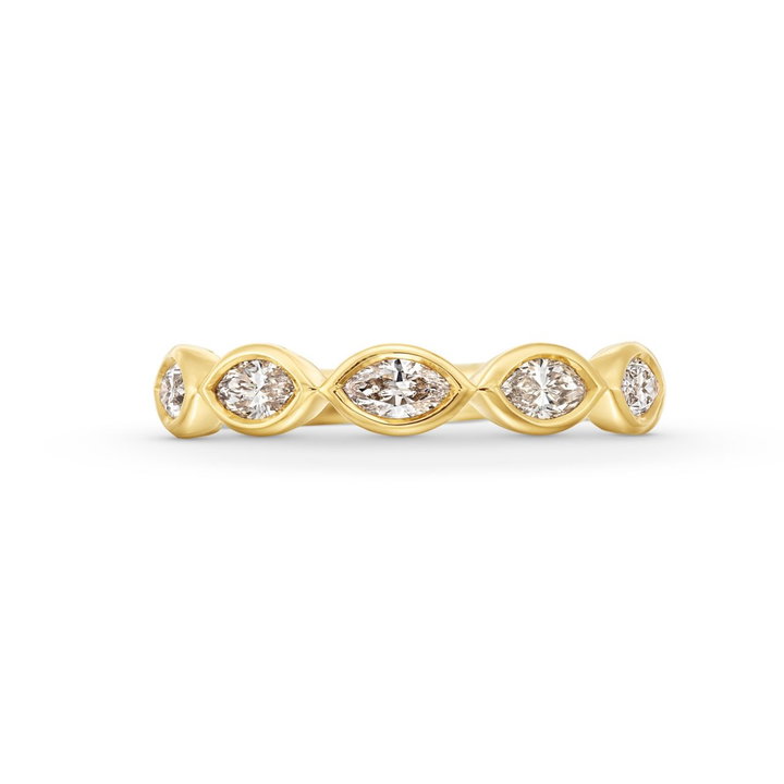 Marquise Cut Diamond Bezel Wedding Band In Solid 14K Yellow Gold