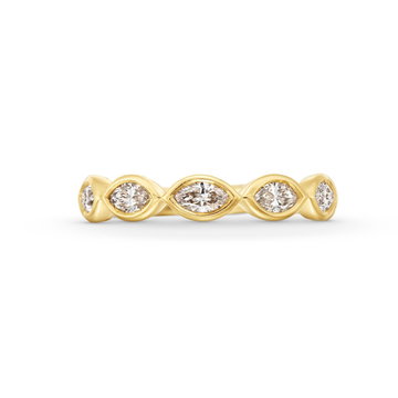 Marquise Cut Diamond Bezel Wedding Band In Solid 14K Yellow Gold
