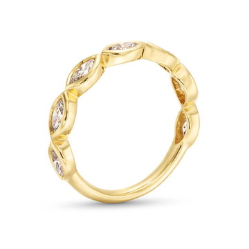 Marquise Cut Diamond Bezel Wedding Band In Solid 14K Yellow Gold