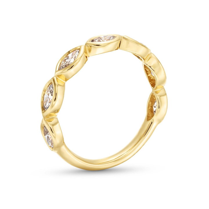 Marquise Cut Diamond Bezel Wedding Band In Solid 14K Yellow Gold